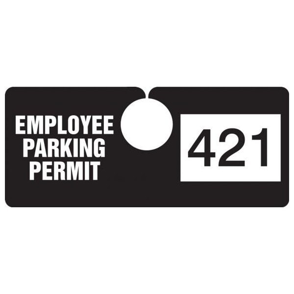 Accuform Parking Permit Tag, EMPLOYEE PARKING PERMIT Numbered 200-299, Black, 2in x 4.75in, 100PK TNT421BKC - main